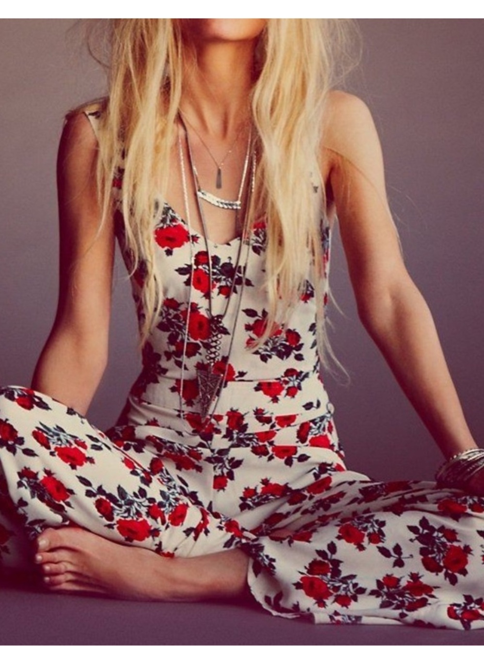 Free People Roses Cross-Back Floral Jumpsuit Size 2